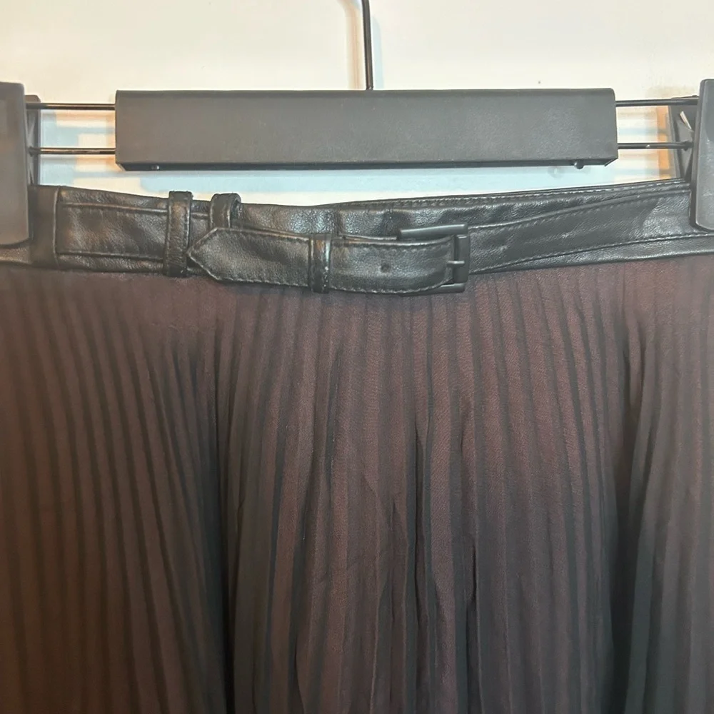 BCBGENERATION Pleated Overlay Leather Trim Skirt